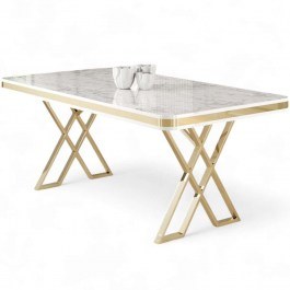 Τραπέζι Vals 240CHR2101 130x80x74cm Marble Effect White-Gold WHITE-GOLD
