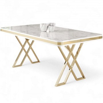 Table Vals 240CHR2101 130x80x74cm Marble Effect White-Gold
