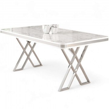 Τραπέζι Vals 240CHR2102 130x80x74cm Marble Effect White-Chrome