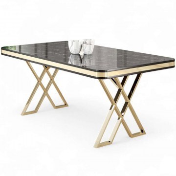 Τραπέζι Vals 240CHR2103 130x80x74cm Marble Effect Black-Gold