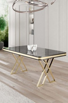 Τραπέζι Vals 240CHR2103 130x80x74cm Marble Effect Black-Gold