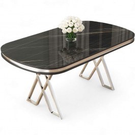Τραπέζι Zae 240CHR2105 168x90x76cm Marble Effect Black-Chrome BLACK-CHROME