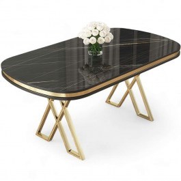 Τραπέζι Zae 240CHR2106 168x90x76cm Marble Effect Black-Gold BLACK-GOLD