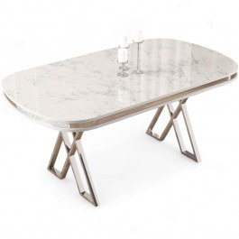 Τραπέζι Zae 240CHR2107 168x90x76cm Marble Effect White-Chrome WHITE-CHROME
