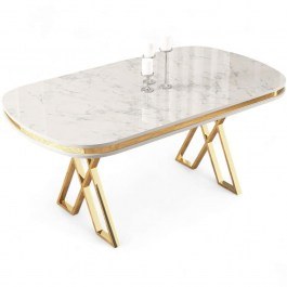 Τραπέζι Zae 240CHR2108 168x90x76cm Marble Effect White-Gold WHITE-GOLD