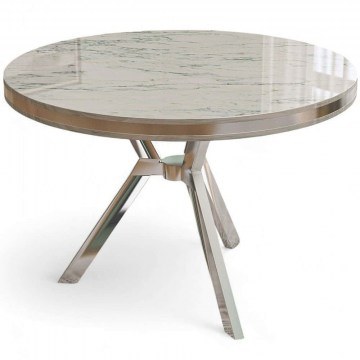Τραπέζι Mos 240CHR2109 Φ90x74cm Marble Effect White-Chrome