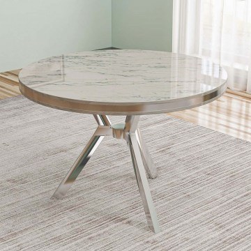 Τραπέζι Mos 240CHR2109 Φ90x74cm Marble Effect White-Chrome