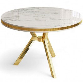 Τραπέζι Mos 240CHR2110 Φ90x74cm Marble Effect White-Gold WHITE-GOLD