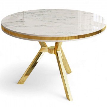 Τραπέζι Mos 240CHR2110 Φ90x74cm Marble Effect White-Gold