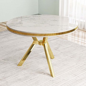 Τραπέζι Mos 240CHR2110 Φ90x74cm Marble Effect White-Gold