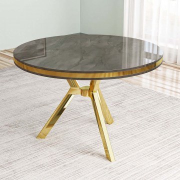 Τραπέζι Mos 240CHR2112 Φ90x74cm Anthracite-Gold