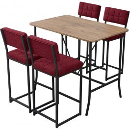 Τραπεζαρία Μπαρ Retro (Σετ 5Τμχ) 225ALN1537 110x70x92cm Burgundy-Walnut BURGUNDY-WALNUT