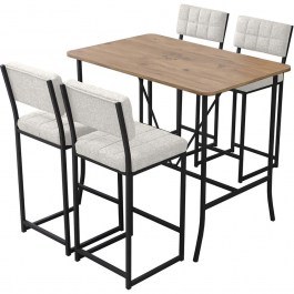 Τραπεζαρία Μπαρ Retro (Σετ 5Τμχ) 225ALN1540 110x70x92cm Cream-Walnut CREAM-WALNUT