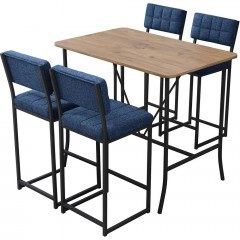 Τραπεζαρία Μπαρ Retro (Σετ 5Τμχ) 225ALN1541 110x70x92cm Navy Blue-Walnut