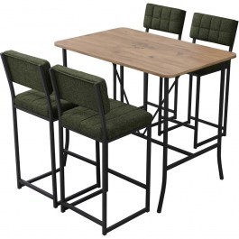 Τραπεζαρία Μπαρ Retro (Σετ 5Τμχ) 225ALN1542 110x70x92cm Green-Walnut WALNUT-GREEN