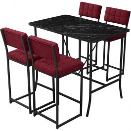 Τραπεζαρία Μπαρ Retro (Σετ 5Τμχ) 225ALN1544 110x70x92cm Burgundy-Black BURGUNDY-BLACK
