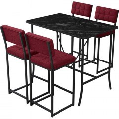 Τραπεζαρία Μπαρ Retro (Σετ 5Τμχ) 225ALN1544 110x70x92cm Burgundy-Black