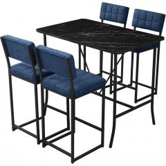 Τραπεζαρία Μπαρ Retro (Σετ 5Τμχ) 225ALN1548 110x70x92cm Navy Blue-Black