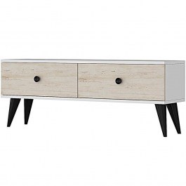 TV Furniture Mona 555CHM1128 120x30x40,5cm White-Travertine Beige WHITE-BEIGE