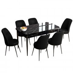 Τραπεζαρία Επεκτεινόμενη Han (Σετ 7Τμχ) 240CHR2479 114/144x70x78cm Marble Effect Black