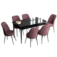 Τραπεζαρία Επεκτεινόμενη Han (Σετ 7Τμχ) 240CHR2485 114/144x70x78cm Marble Effect Black-Dusty Rose