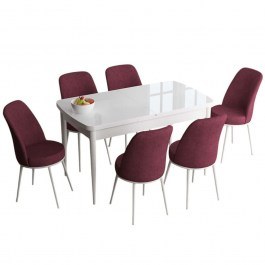 Τραπεζαρία Επεκτεινόμενη Han (Σετ 7Τμχ) 240CHR2467 114/144x70x78cm White-Burgundy BURGUNDY-WHITE