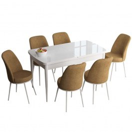 Τραπεζαρία Επεκτεινόμενη Han (Σετ 7Τμχ) 240CHR2465 114/144x70x78cm White-Cappuccino WHITE-CAPPUCCINO
