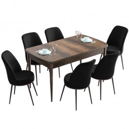 Τραπεζαρία Επεκτεινόμενη Han (Σετ 7Τμχ) 240CHR2494 114/144x70x78cm Walnut-Black WALNUT-BLACK