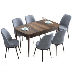 Τραπεζαρία Επεκτεινόμενη Han (Σετ 7Τμχ) 240CHR2496 114/144x70x78cm Walnut-Grey