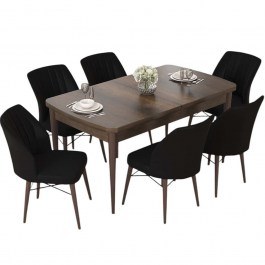 Τραπεζαρία Επεκτεινόμενη Nef (Σετ 7Τμχ) 240CHR2539 114/144x70x78cm Walnut-Black WALNUT-BLACK
