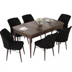 Τραπεζαρία Επεκτεινόμενη Nef (Σετ 7Τμχ) 240CHR2539 114/144x70x78cm Walnut-Black