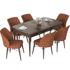 Τραπεζαρία Επεκτεινόμενη Nef (Σετ 7Τμχ) 240CHR2548 114/144x70x78cm Walnut-Tile Red