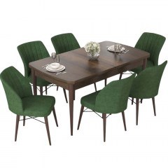 Τραπεζαρία Επεκτεινόμενη Nef (Σετ 7Τμχ) 240CHR2544 114/144x70x78cm Walnut-Khaki Green