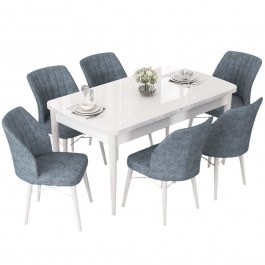 Τραπεζαρία Επεκτεινόμενη Nef (Σετ 7Τμχ) 240CHR2511 114/144x70x78cm White-Grey WHITE-GREY