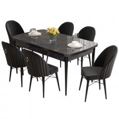 Τραπεζαρία Επεκτεινόμενη Roz (Σετ 7Τμχ) 240CHR2563 132/170x80x78cm Marble Effect Black