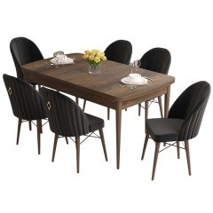 Τραπεζαρία Επεκτεινόμενη Roz (Σετ 7Τμχ) 240CHR2573 132/170x80x78cm Walnut-Black