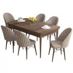 Τραπεζαρία Επεκτεινόμενη Roz (Σετ 7Τμχ) 240CHR2575 132/170x80x78cm Walnut-Cappuccino