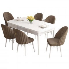 Τραπεζαρία Επεκτεινόμενη Roz (Σετ 7Τμχ) 240CHR2559 132/170x80x78cm White-Brown