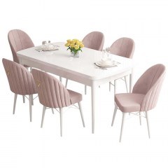 Τραπεζαρία Επεκτεινόμενη Roz (Σετ 7Τμχ) 240CHR2561 132/170x80x78cm White-Pink