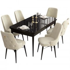 Τραπεζαρία Επεκτεινόμενη Are (Σετ 7Τμχ) 240CHR2402 132/170x80x78cm Marble Effect Black-Cream