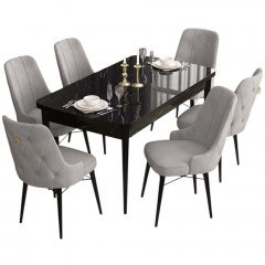 Τραπεζαρία Επεκτεινόμενη Are (Σετ 7Τμχ) 240CHR2401 132/170x80x78cm Marble Effect Black-Grey