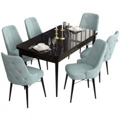 Τραπεζαρία Επεκτεινόμενη Are (Σετ 7Τμχ) 240CHR2405 132/170x80x78cm Marble Effect Black-Sea Green