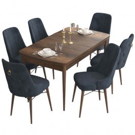 Τραπεζαρία Επεκτεινόμενη Are (Σετ 7Τμχ) 240CHR2409 132/170x80x78cm Walnut-Anthracite WALNUT-ANTHRACITE