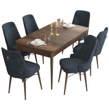 Extendable Dining Are (Set 7Pcs) 240CHR2409 132/170x80x78cm Walnut-Anthracite