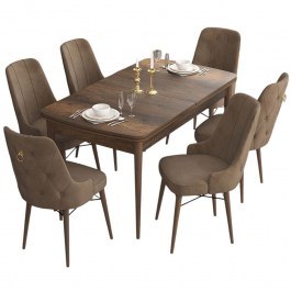 Τραπεζαρία Επεκτεινόμενη Are (Σετ 7Τμχ) 240CHR2414 132/170x80x78cm Walnut-Brown WALNUT-BROWN