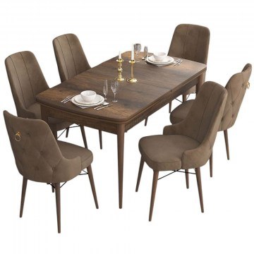 Extendable Dining Are (Set 7Pcs) 240CHR2414 132/170x80x78cm Walnut-Brown