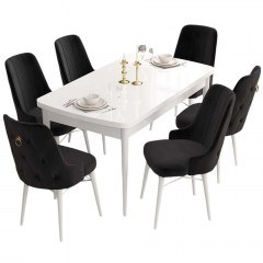 Τραπεζαρία Επεκτεινόμενη Are (Σετ 7Τμχ) 240CHR2388 132/170x80x78cm White-Black