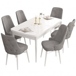 Τραπεζαρία Επεκτεινόμενη Are (Σετ 7Τμχ) 240CHR2391 132/170x80x78cm White-Grey WHITE-GREY