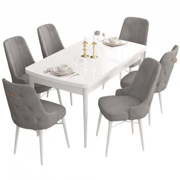 Extendable Dining Are (Set 7Pcs) 240CHR2391 132/170x80x78cm White-Grey