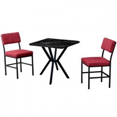 Dining Dubai (Set 3Pcs) 225ALN1579 70x70x74cm Marble Effect Black-Burgundy